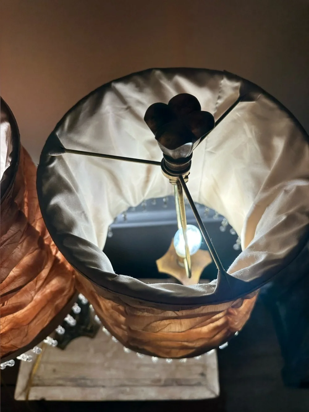 2 Elegant Ruffled Amber Table Lamp with Crystal Fringe - Home Accents